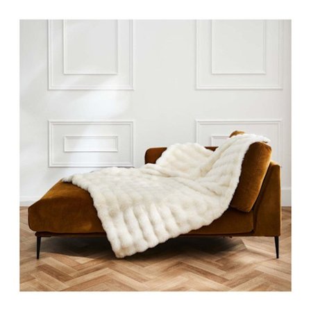 Rutig Imitation Pälsoch Fleece – Modell "Mounty Natur" - Storlek: 180x220cm - Färg: Natur