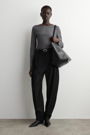 COS Women's Maglia A Maniche Lunghe In Jersey Di Cotone in Grigio