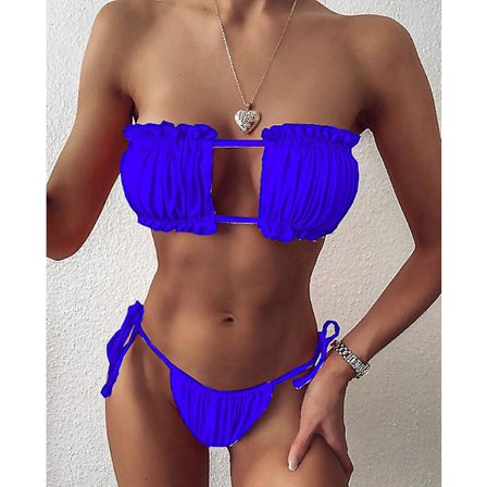 Sexig Bikini Plisserad Bandeau Baddräkt Kvinnlig Baddräkt Kvinnor Mini Trosa Bikini Set Badkläder