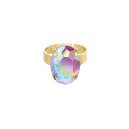 Statement Guldpläterad Ring Oval Glaspärla Justerbar Holographic