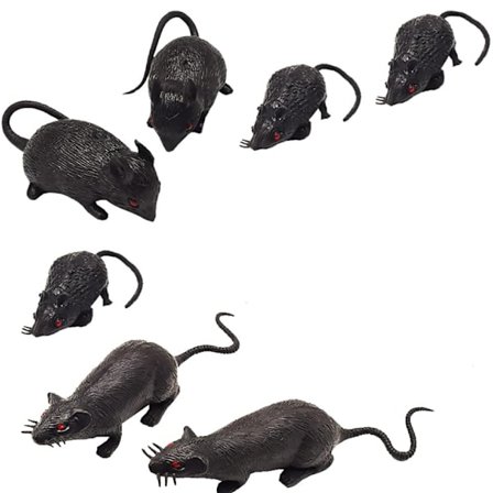 7 stk Halloween plast falsk mus, realistiske gummislanger plast mus leker skummel spøk vits nyhet for Halloween festdekorasjon