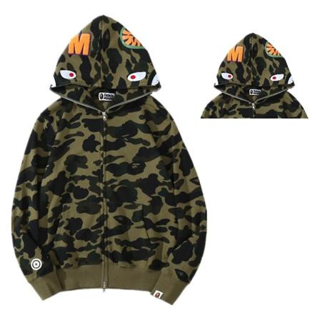 Shark Head Camouflage Langermet hettegenserjakke hettegenserjakke med full glidelås Uformelt Street Yttertøy CNMR Green 3XL