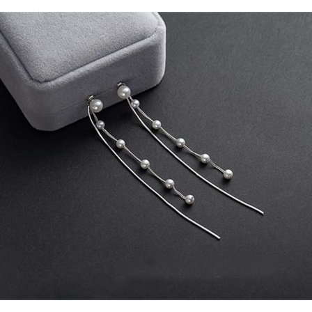 Sterling Silver Pearl Dangle Örhängen Kedja för Kvinnor Tonårsflickor