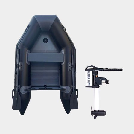 Gummibåt / gummijolle med elmotor RUBB 230 Pro, aluminiumdurk, svart + Haswing Ultima Travel, 3.0 hk, 1030 W, 63 cm rigglängd, med integrerat batteri