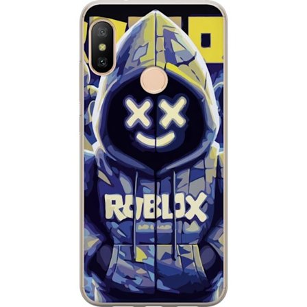 Kompatibelt Mobildeksel til Xiaomi Xiaomi Redmi 6 Pro Blågul Roblox hettegenserfigur med minimalistisk neonstil og masket ansikt, moderne spillillust