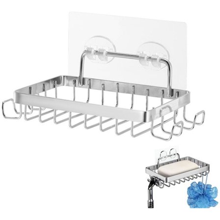 Sæbeskål med kroge - Sæbeholder med drænhul - Ingen boring nødvendig - Vægmonteret sæbeskål - Bruse-/badeværelseshylde