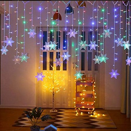 96LED Snöflinga Gardinljus Insättning Strängljus LED Fairy Night Light, LED Gardin Strängljus, Perfekt för julbröllopsdekoration