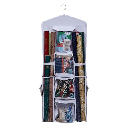 Dobbeltsidig hengende gavepapirorganisator, oppbevaring av gavepapir og gaveposer, plassbesparende, 38x102 cm svart