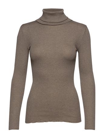 Silk T-Shirt W/ Roller Neck T-shirts & Tops Long-sleeved Ruskea Rosemunde