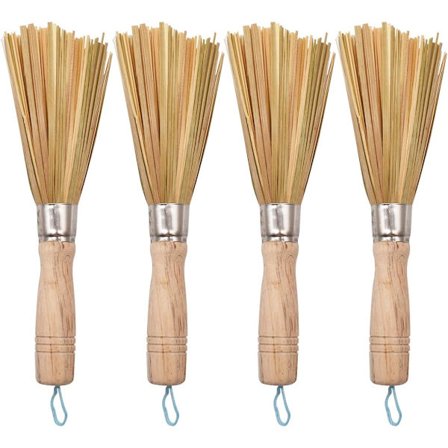 Bambuborste för wok, 4 st wokrengöringsborste, traditionell köksrengöringsborste, diskborste, köksrengöringsverktyg