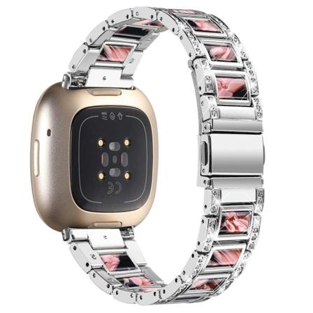 Fitbit Sense / Versa 3 urrem med rhinestone-dekor i resinblok - Sølv / Sort Pink Mix Silver grey