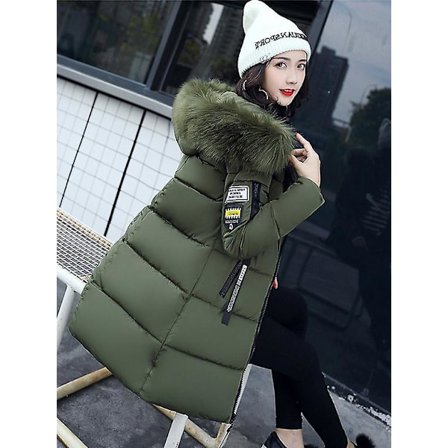 Dam Pufferjakke Vinter Långrock Regular Fit Varm Basic Casual Jacka Grønn