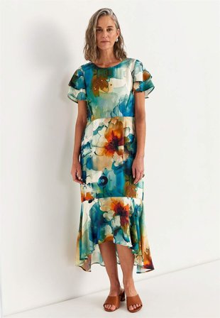 Cellbes of Sweden - Volangkjole med sommerfugleærmer i blå / blomstret for damer i størrelse 56