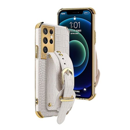 Vintage Krokodille-Mønstret PU-Lærveske Kompatibel med Samsung Galaxy S23 Ultra/s23+/s23 med Håndleddsstroppholder