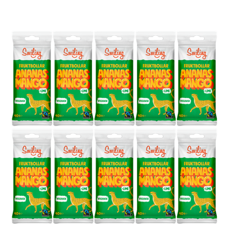 10 x Smiling Fruktbollar Mango/Ananas/Lime, 40 g