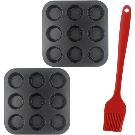 Puddingform Dobbelpak Muffinsform Bakeware 4/6/9/12 Kopper for Baking Kaker + Pensel black 9 consecutive cups