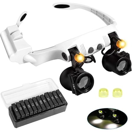 Suurennuslasi valolla, kädet vapaana pääpanta-suurennuslasi jalustalla, 2 LED-valolla harrastuksiin, De