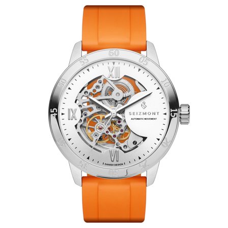 Dante II | Montre squelette orange avec bracelet en caoutchouc pour hommes - Montres squelettes