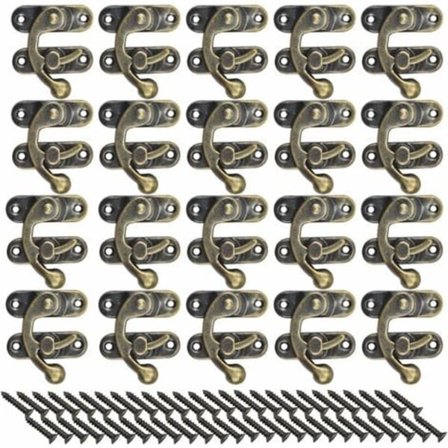 20 sæt antikke venstre låsekroge, bronzefarvet haspehornslås, små låse til trækasser, låsekrogslås med skruer til smykker vin G