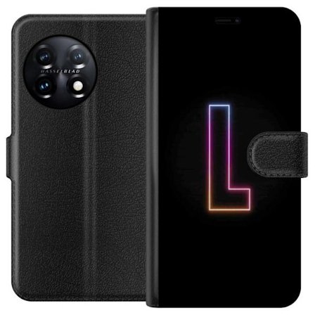 Kompatibelt Lommeboketui til OnePlus OnePlus 11 Minimalistisk neonbokstav L i mykt fargeskiftende lys mot svart bakgrunn med ren grafisk estetikk