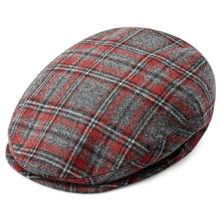 Casquette plate Fido Ivy en tartan rouge pour hommes - Casquettes plates