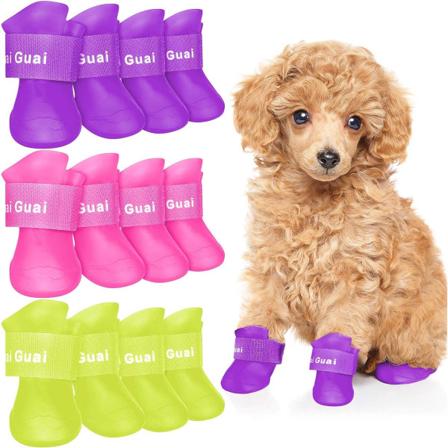 3 sæt vandtætte hundestøvler Sko Hvalpe slikfarver Skridsikre regnsko Husdyr støvler til sne regndag Mellem og små hunde (lilla+rosa+gul) M