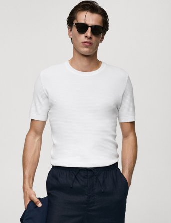 Mango Tencel Braided Knitted T-Shirt - White - XXL