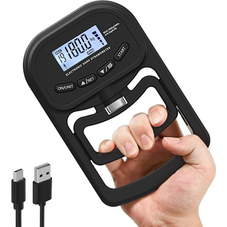 180 kg Grebstyrke Træner, Genopladelig Elektronisk Dynamometer, Digital Grebstyrke Tester med LCD Skærm, Justerbar