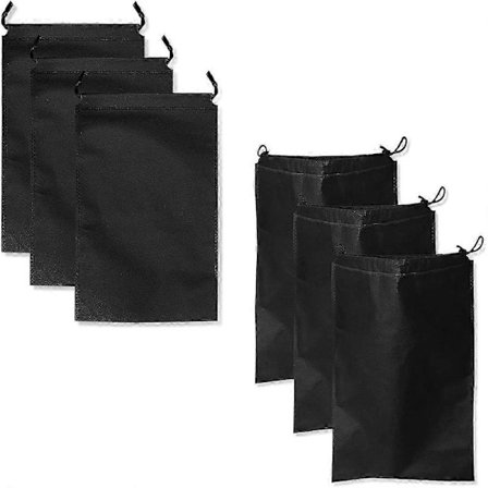 6-delt rejsesko taske, støvtæt sko taske, bærbar mellemstørrelse sko opbevaringspose, ikke-vævet støvtæt sko opbevaringspose med snøre. (Sort)