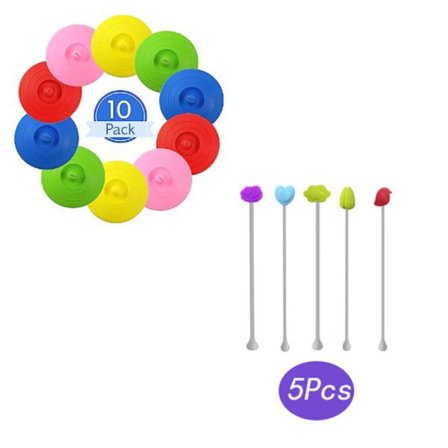 10Pak silikone koplåg med skeholder krus kop cover Hot Cup