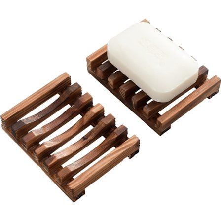 2 stk. sæbeskål i træ, selvdrænende bakker - naturlig sæbeholder til brusebad og badeværelse, forlænger sæbens levetid, rustik boligindretning til Ho