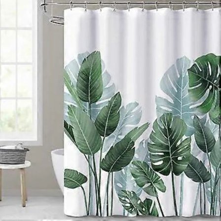 /EA/Bruseforhæng til badeværelser - Duftfrie tropiske planter på hvid baggrund Forhæng til badeværelsesbrusere og badekar, 200 x 180 cm lange, 