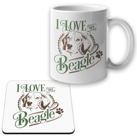 Beagle Mugg + Underlägg paket I Love hund set