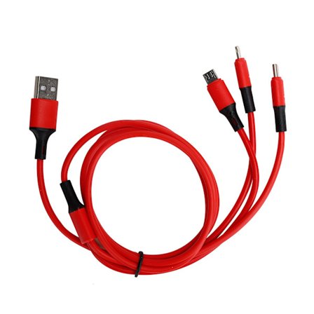 Multi USB hurtigopladningskabel - 3 i 1 flydende silikone - Rød