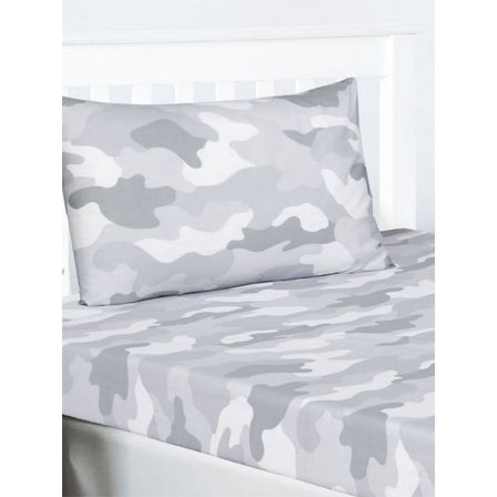 Bedding & Beyond Camouflage Fitted Bed Sheet Set Single White/G