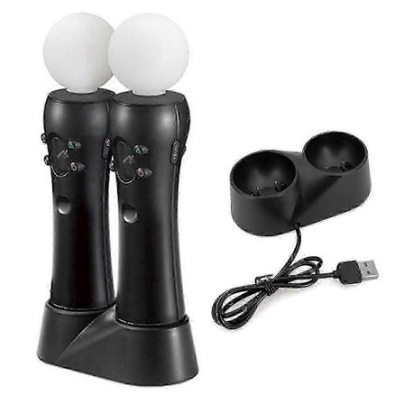 PS4 VR Move Motion Controllere med dobbelt oplader, speciel form for forbedret gaming, sort