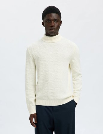 Selected Slhtrevor Ls Knit Structure Roll Neck - Cream - L
