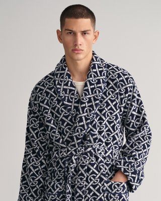 GANT - Morgenkåpe med monogrammønster, unisex evening blue