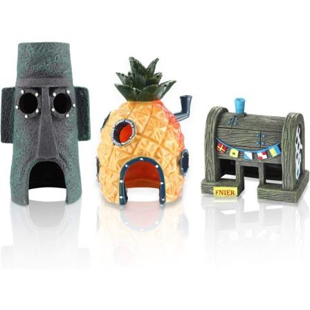 Sett med 3 Spongebob Squarepants akvariedekorasjoner