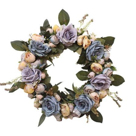 Vintage vårkrans hengende roseblomst krans bryllupsdekorasjon gave rosekrans