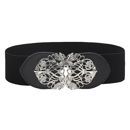 Dame Kjole Taljebælte Elastisk Stræk Vintage PU Læder Metal Slank Pasform Spænde Bælte Sort