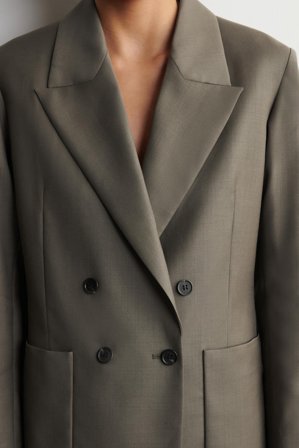 COS Women's Double Breasted Wool Twill Blazer in Beige