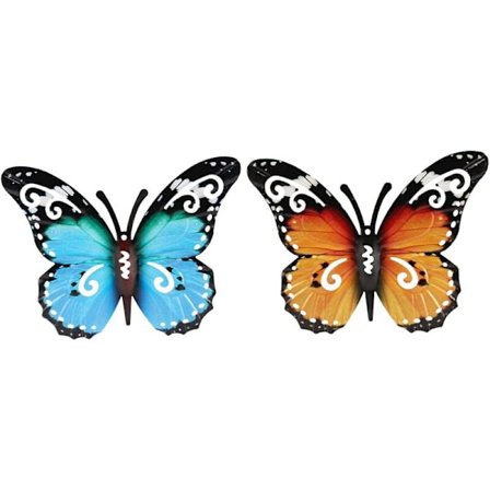 2 stk. Udendørs store metal sommerfuglehave dekorationer udendørs vægkunst metal sommerfugl til udendørs hegn skure vægge