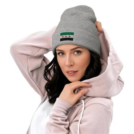 Populære syriske flag uden skygge Varm hue og komfortabel syrisk flag lappet pullover hue til udendørs sport vinteraktivitet hvid
