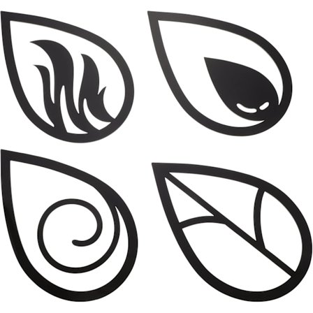 Fyra element metall väggkonst: Jord Vatten Luft Eld Symbol Skylt 4p