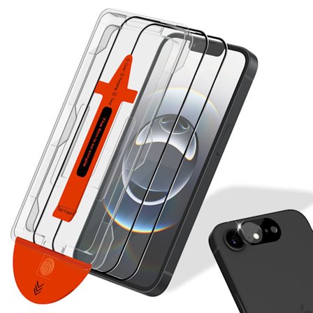 2-Pack Iphone 16E Skärmskydd & 1-Pack linsskydd - Härdat Glas | [Automatisk Installation] - Bubbelfritt
