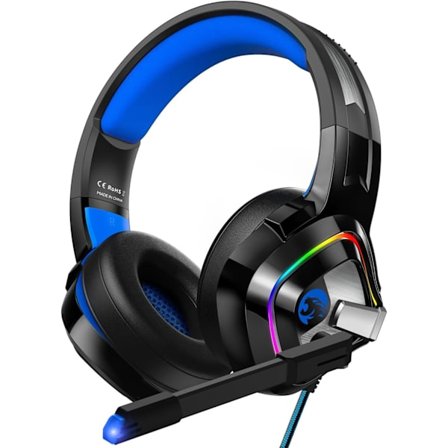 Gaming Headset PS4 Headset, Xbox One Headset med brusreducerande mikrofon och RGB-ljus, PC-headset med stereoljud, Over-Ear-hörlurar för