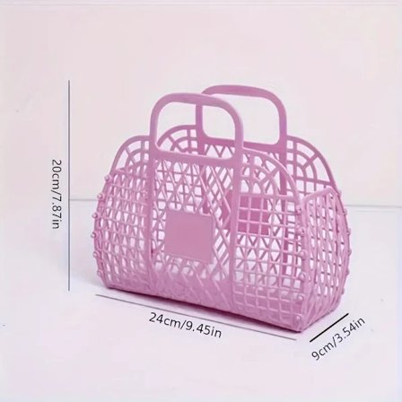 Bærbar plastoppbevaringskurv strandveske, enkel reiseoppbevaringsveske Rosa