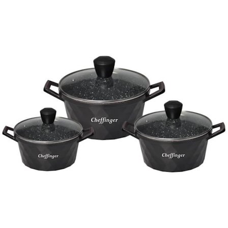 Køkkengrej - Cheffinger - 6 dele - Aluminiumstøbt - Aftagelige håndtag - Hærdet glas