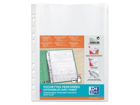 Oxford Plastficka, A4, stansad, 200 mikrometer, polypropylen, jämn, 11 hål, genomskinlig 10/fp - Lyreco - Kontorsmaterial - Mappar och plastfickor - 